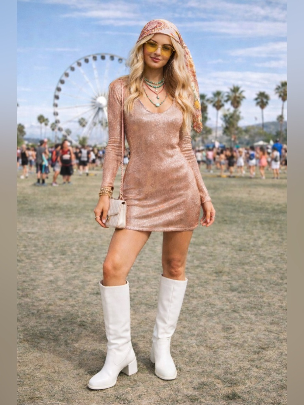 WOW COUTURE rose gold‎ mini dress metallic skin tone S
